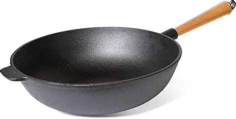Buy Kasian House Cast Iron Wok with Wooden Handle and Lid, Pre-Seasoned ...