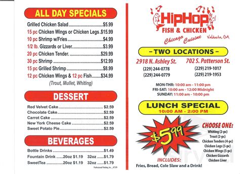 Hip Hop Fish & Chicken South Patterson menu in Valdosta, Georgia, USA
