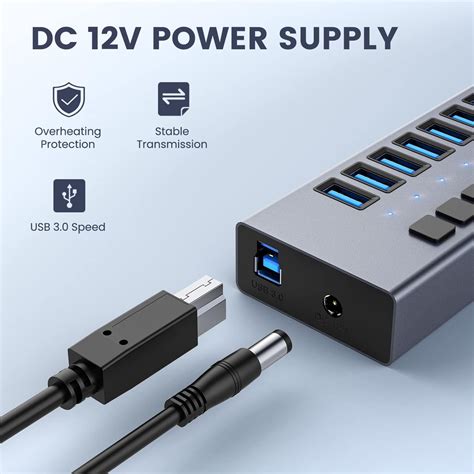 Powered USB Hub 3.0, Data 7 Ports and USB Charging 7 Port Multi USB 3.0 ...