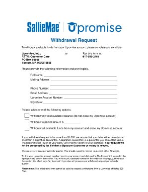 Upromise Withdrawal Request Form - Fill Out, Sign & Share Online ...