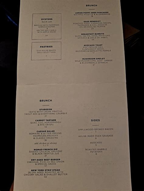 Menu at NoMad Library Restaurant, Las Vegas