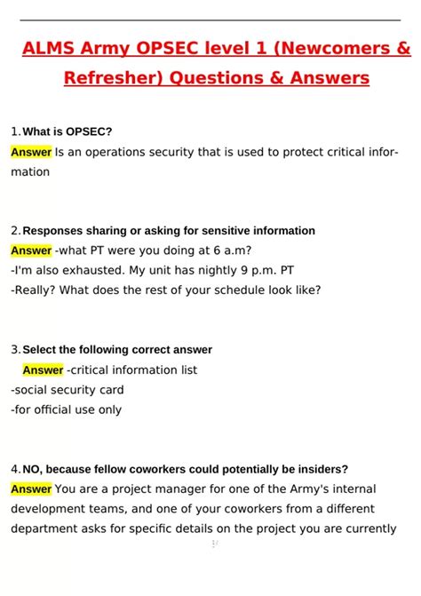 ALMS Army OPSEC level 1 (Newcomers & Refresher) (Latest 2025 / 2026 ...