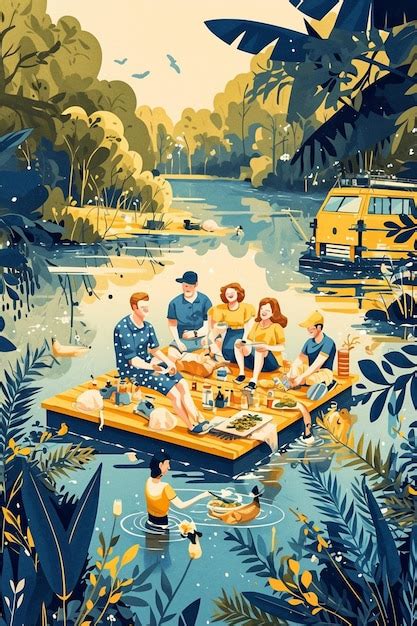 Fathers day with a family picnic by the lake | Premium AI-generated vector