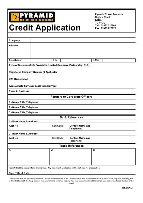 Image result for Credit Application Form Template