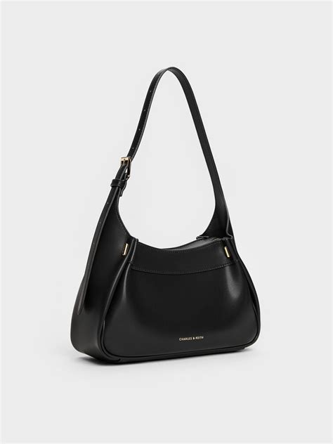 Black Clarice Pleated Shoulder Bag - Black - CHARLES & KEITH IN