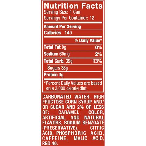 Dr Pepper Nutritional Facts - Printable Nutrition Facts