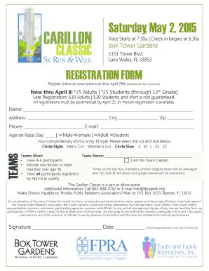 Fillable Online Race Starts at 7:30a Check in begins at 6:30a Fax Email ...