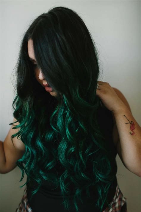 Emerald forest green balayage ombre on long brunette hair. By Becky ...