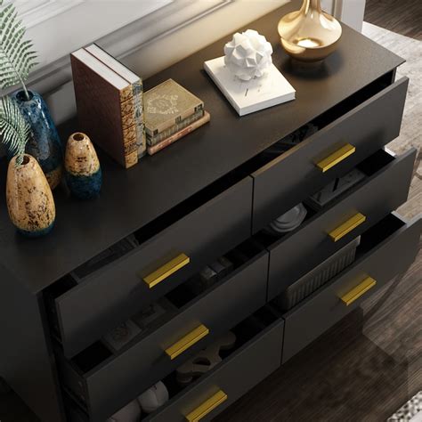 FUFU&GAGA Contemporary/Modern Black Sideboard with 6 Drawers - High ...
