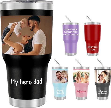 Amazon.com | Personalized Coffee Tumbler with Pictures Text Name ...