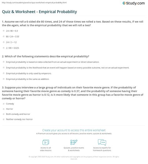 Quiz & Worksheet - Empirical Probability | Study.com