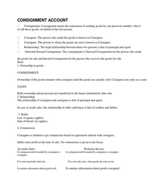 Image result for Consignment Account Format