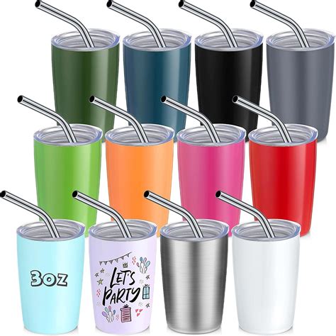 Amazon.com | Lemosae 12 Pcs Mini Tumbler Shot with Straw and Lid 3oz ...