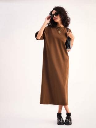 SASSAFRAS Women T Shirt Brown Midi/Calf Length Dress - Buy SASSAFRAS ...