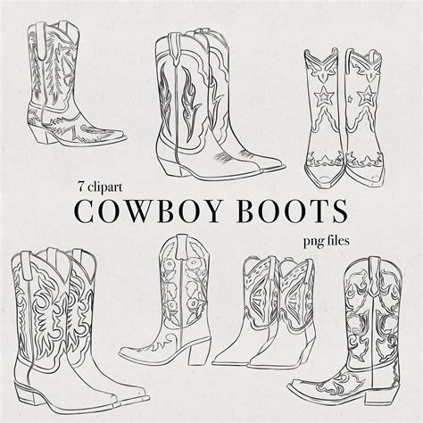Cowboy Boots Illustrations Cowboy Boots PNG Cowgirl Images Line Art ...