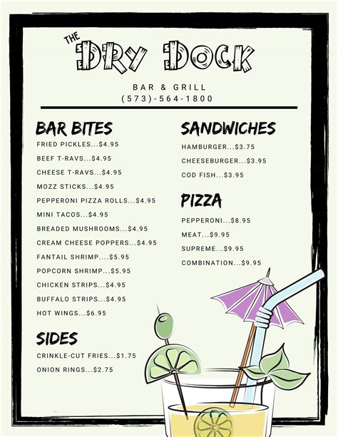 Menu at Dry Dock Bar & Grill, Montgomery City