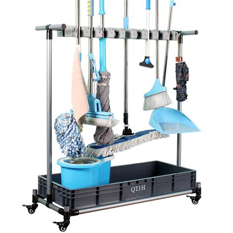 Buy QTJH broom and mop holder put wet mops movable Commercial mop rack ...