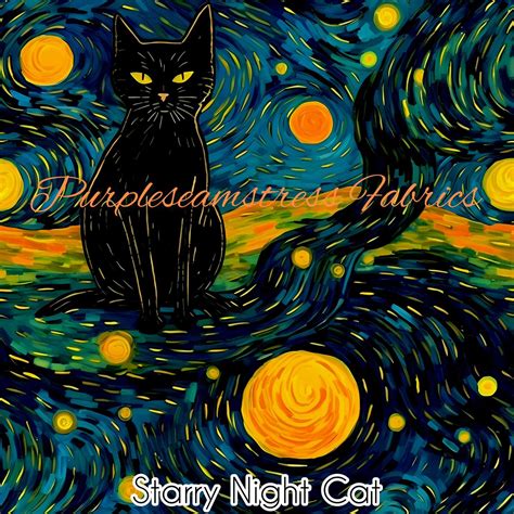 Starry Night Cats – Fabric – Purpleseamstress Fabric