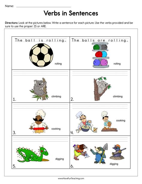 Verbs in Sentences Worksheet – Have Fun Teaching