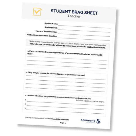 Brag Sheet Template For Letter Of Recommendation - prntbl ...