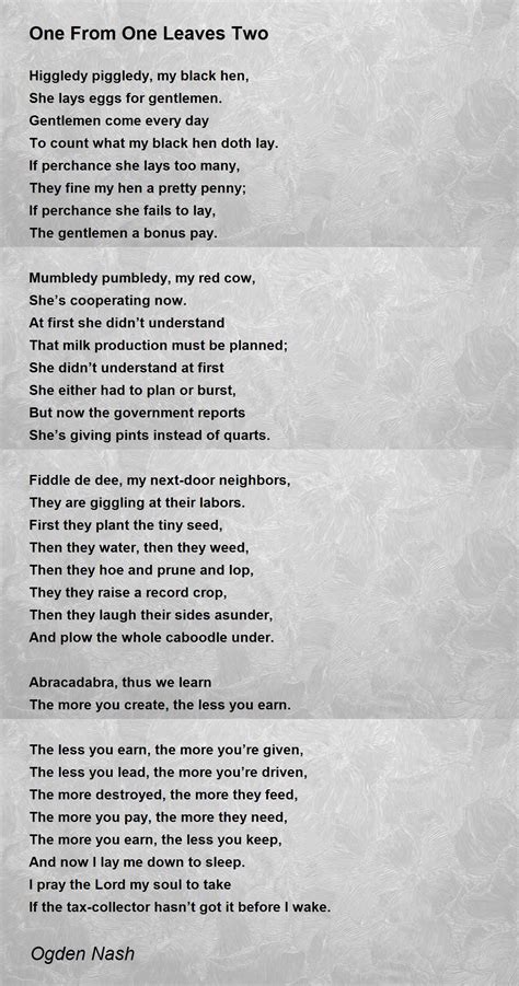One From One Leaves Two Poem by Ogden Nash - Poem Hunter