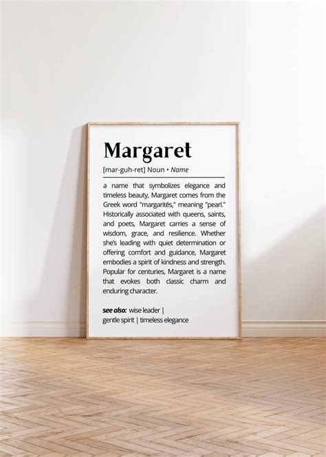 Margaret Name Definition Wall Art Print Elegant Personalized Gift for ...