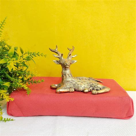 Buy Handmade Brass Sitting Deer Figurine/Decorative Showpiece by ...