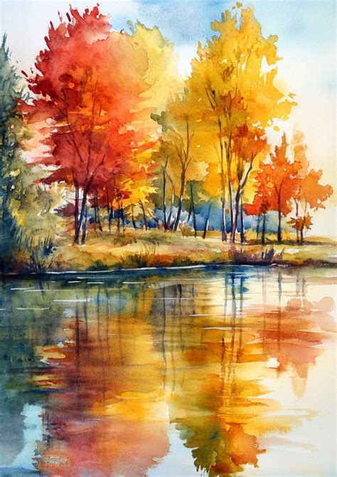 Capture the beauty of autumn with stunning watercolor paintings! 🍂🍁 ...