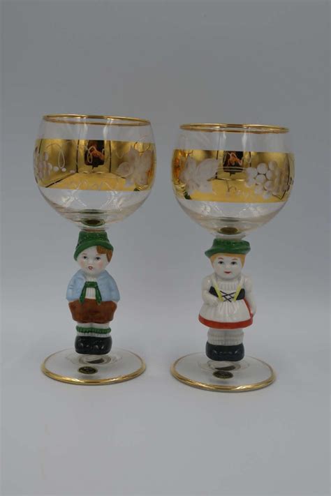 Vintage German Figural Wine Glasses Pair, Decorative Goblets With Man ...