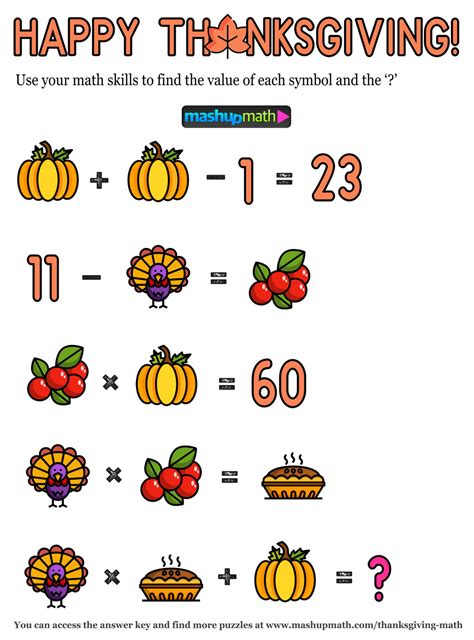 Image result for Thanksgiving Fun Sheet Math