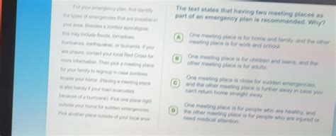 Solved: For your emergency plan, first identify The text states that ...