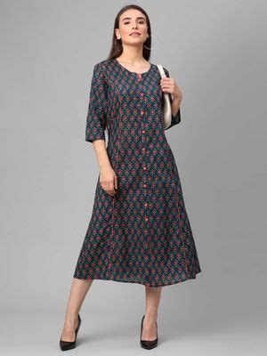 Buy Shree Women Cotton Blue Floral Printed Dress Online
