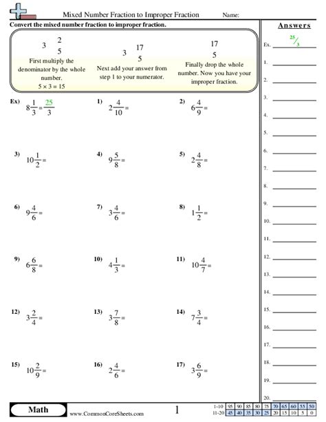 Image result for Mixed Number into Improper Fraction Worksheet
