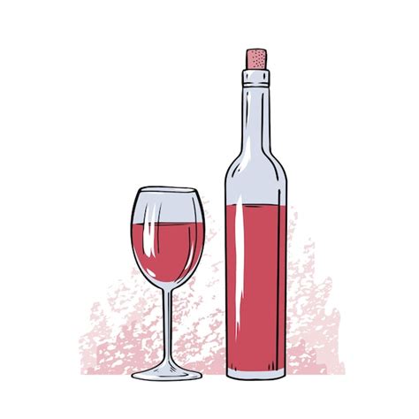 A bottle of red grape wine with glass a pleasant alcoholic drink vector ...