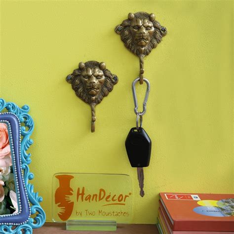 Buy Lion Face Brass Key Hook/Holder - Set of 2 Brass Showpiece Online ...