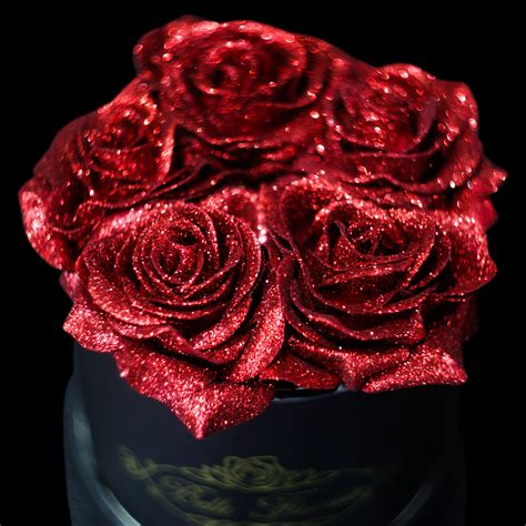 Red Glitter Roses - Black Box (5 Roses) | Glitter roses, Glitter ...
