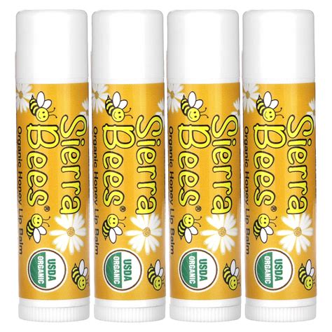 Sierra Bees, Органические бальзамы для губ, мед, 4 штуки в упаковке ...
