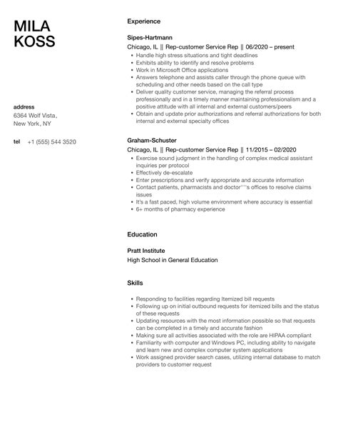 Customer Service Rep Resume Sample 的图像结果
