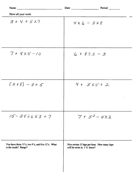 Image result for PEMDAS Math Worksheet