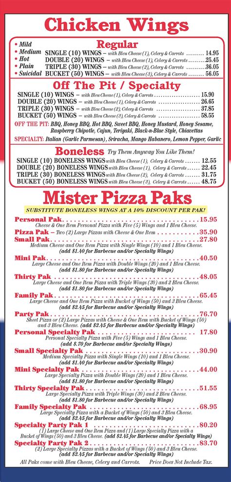 Menus - Mister Pizza