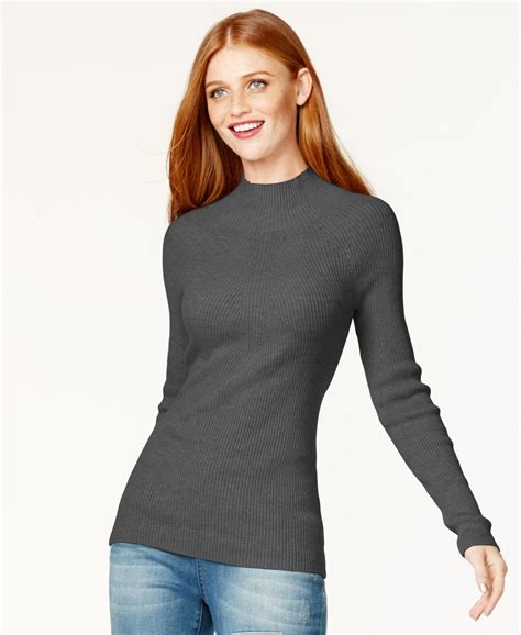 INC International Concepts Petite Ribbed Mock-Neck Sweater, Only at ...