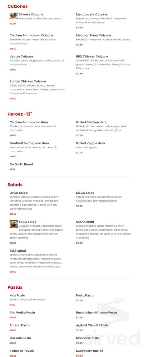 Wall ST Pizza menu in Los Angeles, California, USA