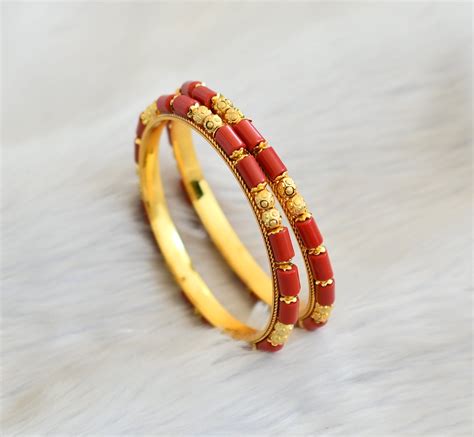 Gold tone coral beaded bangles(2.10) dj-39811 – dreamjwell