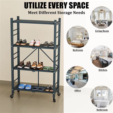4-Tier Foldable Metal Shelf Graphite Grey | Foldura – Foldura.Furniture