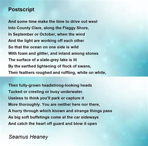 Postscript Poem by Seamus Heaney - Poem Hunter