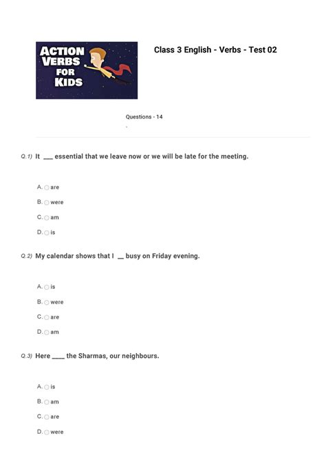 English Olympiad Class 3 - Sample paper - Verbs | Olympiad tester