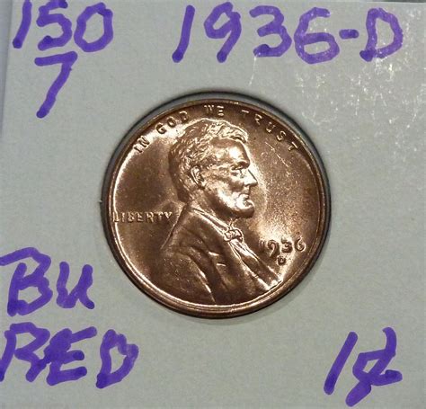1936-D GEM BU Red Uncirculated Lincoln Wheat Cent (150-07) - For Sale ...