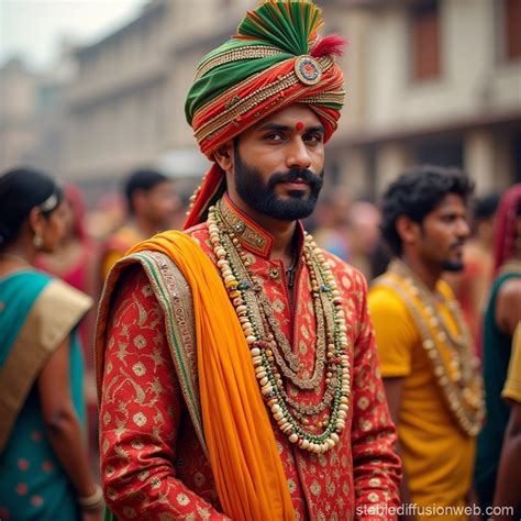 Traditional Indian Men in Colorful Attire | Stable Diffusion Online