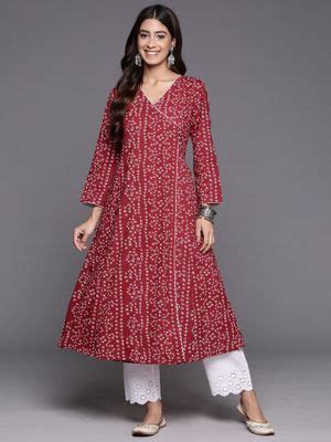 Buy Varanga Women Workwear Maroon Cotton Bandhani Printed Anarkali ...