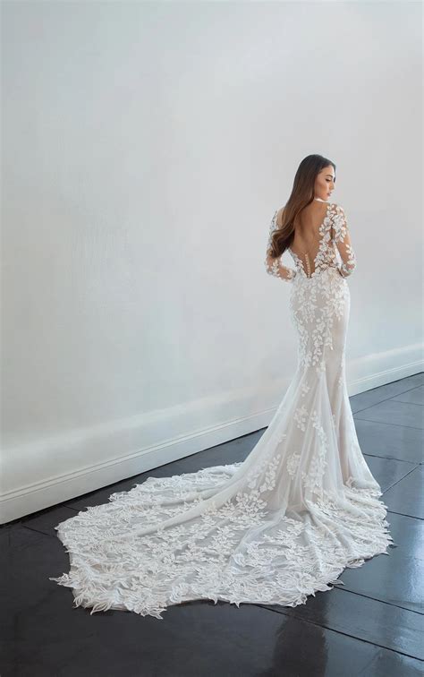 Fitted Lace Long Sleeve Sheath Wedding Dress | Martina Liana